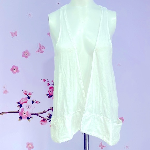 Ann Taylor Loft Lounge Open Front White Vest with Pockets Women's Size S ! - Picture 3 of 10
